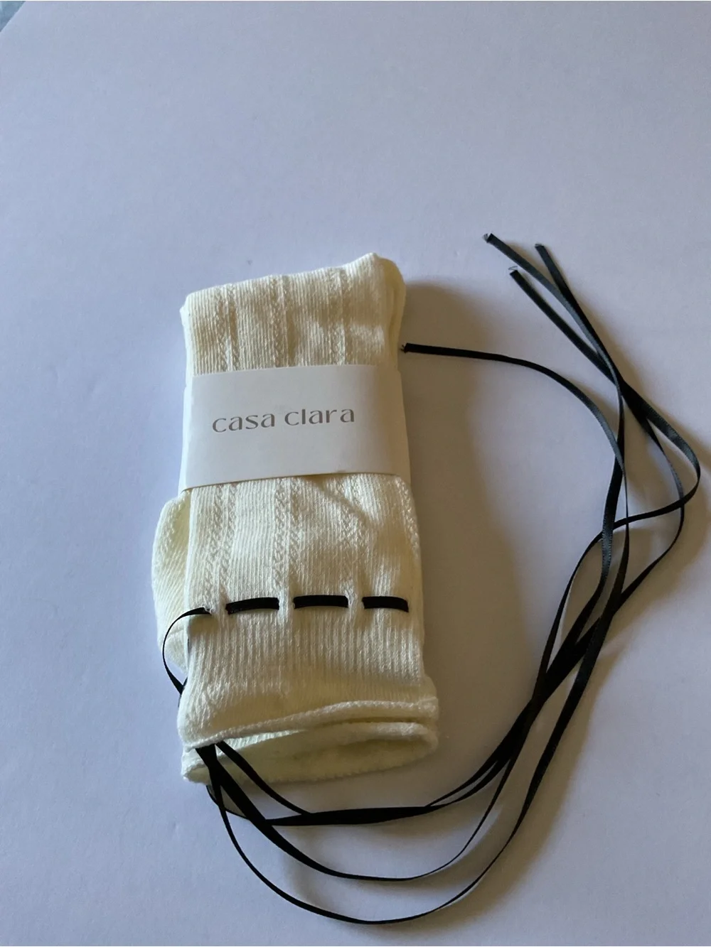CASA CLARA WOMENS PREP SOCK IVORY WITH BLACK RIBBONS OS NWT